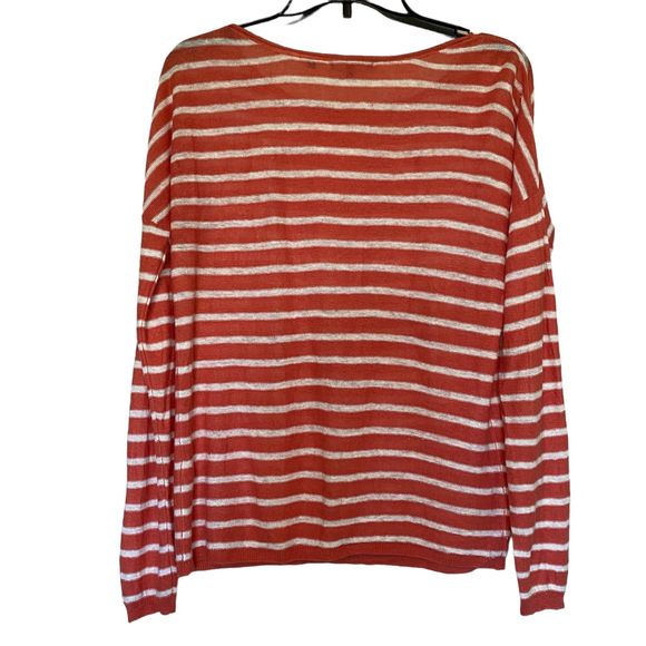 VINCE woman's size small S linen striped orange pullover lightweight sweater - Picture 9 of 9